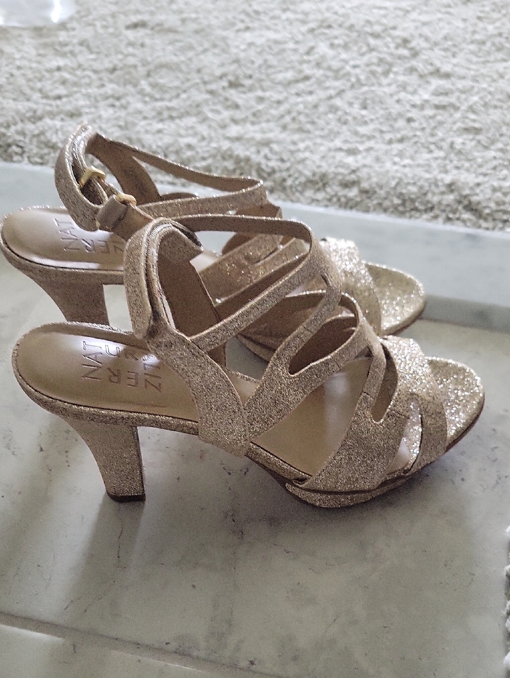 Naturalizer Glitter Strappy Heels in Gold